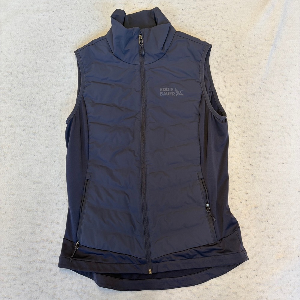 Eddie Bauer Down Vest Womens Tall Medium Navy Blue 650 Down Puffer Full Zip